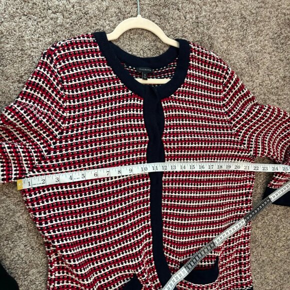 Talbots Women’s Red Tweed Knit Boxy Cardigan Sz XL Americana Cotton Festive - Picture 4 of 7